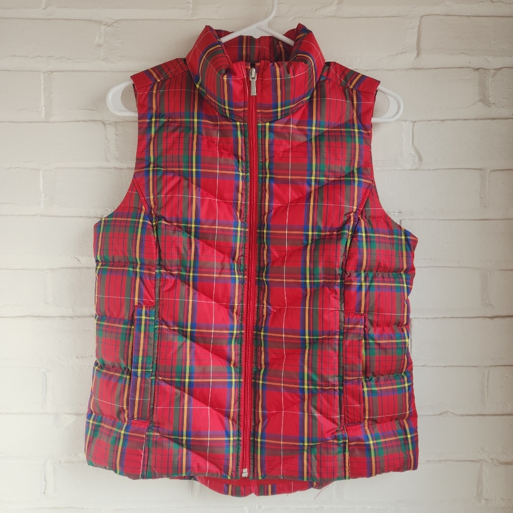 Lands End Womens Tartan Plaid Down Puffer Vest Women's XS 2-4 Red Green Blue